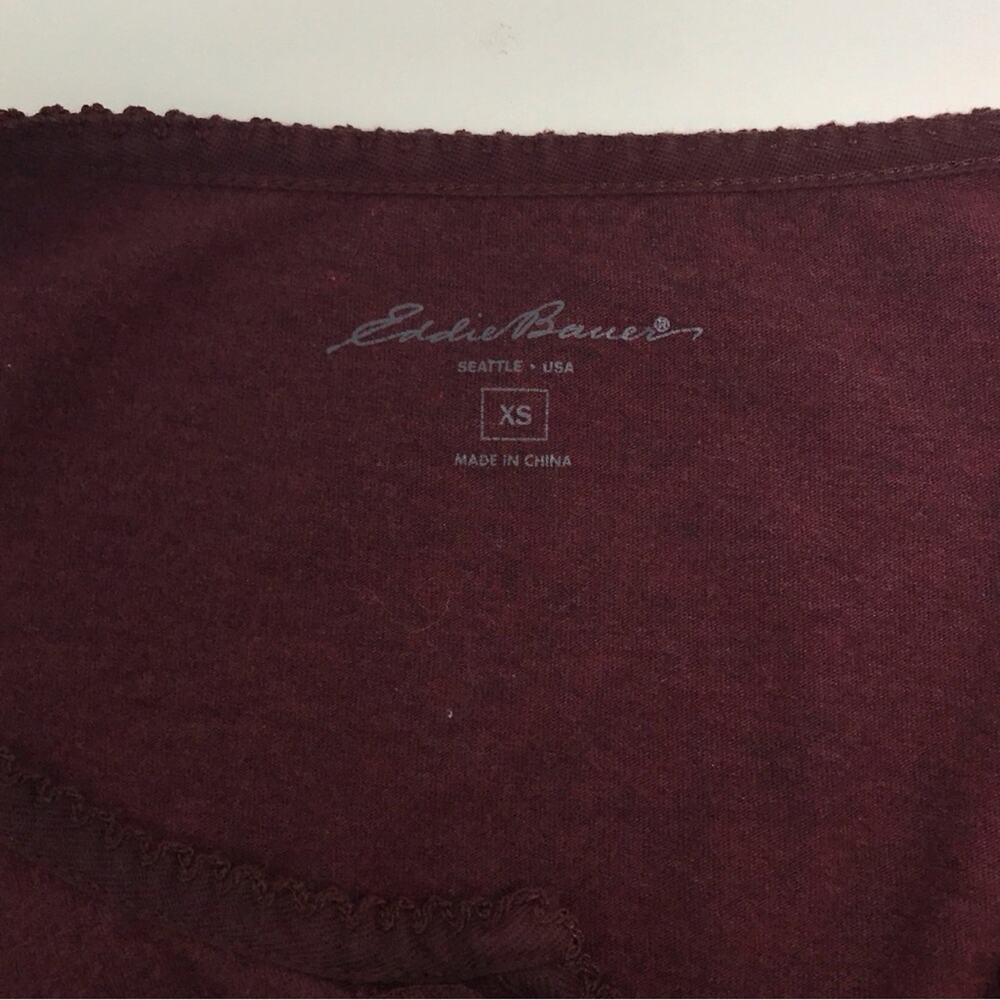 Eddie Bauer Tee Shirt Burgundy 100% Cotton Long Sleeve V-neck Top - Picture 5 of 6